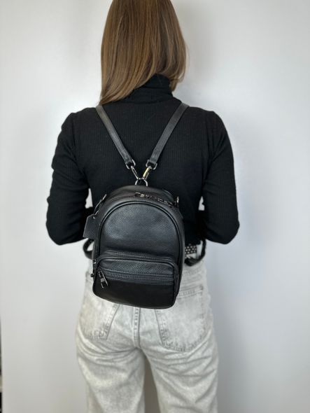 Шкіряний міні рюкзак з карманом спереду С39-КТ-2829 Чорний
