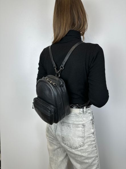 Шкіряний міні рюкзак з карманом спереду С39-КТ-2829 Чорний