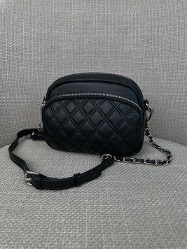 Шкіряна міні сумка прошита ромбами Lanvera-4458 с102 Чорна