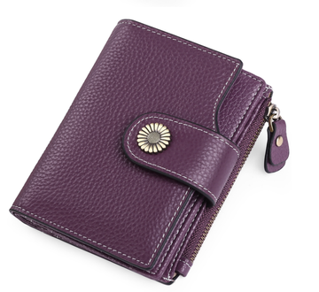 Шкіряний гаманець застібка з квіткою А19-КТ-10312 Фіолетовий