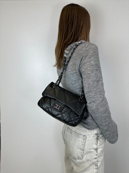 Шкіряна сумка з ланцюжком на плече С67-КТ-3028-S Чорна