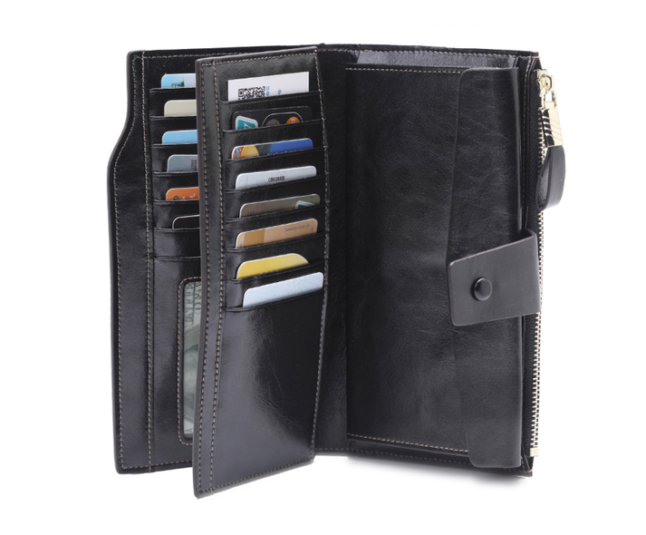 Большой кожаный кошелек портмоне много отделов А03-КТ-10221 Фуксия