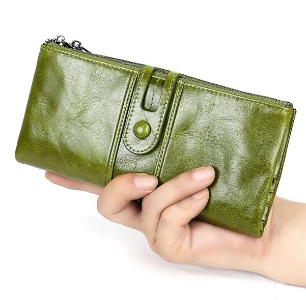 Великий шкіряний гаманець два відділення на блискавці 3520-А03-КТ-10227 Зелений