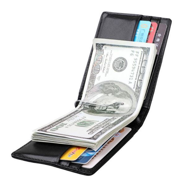 Шкіряний міні гаманець затискач для купюр А03-КТ-10247 Чорний