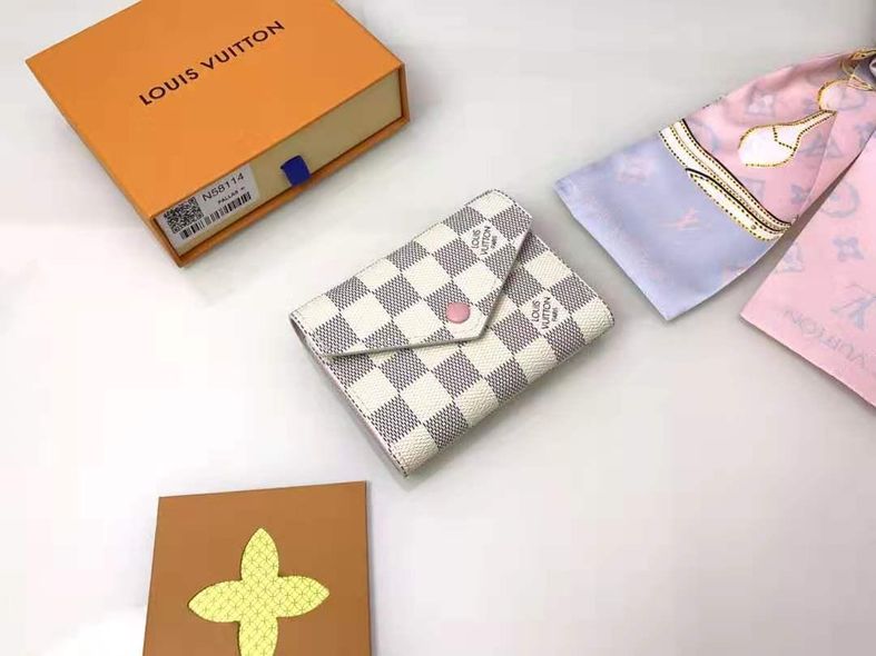 Мини кошелек люкс Луи Виттон + коробочка / расцветка квадрат Розовый