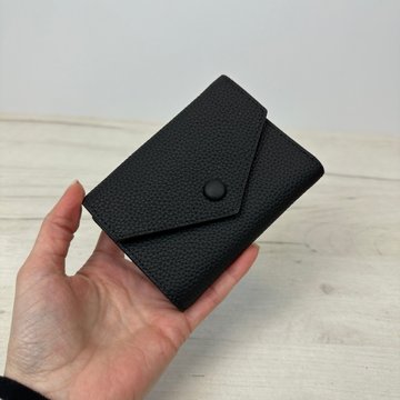 Кожаный мини кошелек конверт с кнопкой КТ-10303 Черный