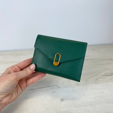 Кожаный кошелек клапан конверт на кнопке С101-КТ-10279 Зеленый