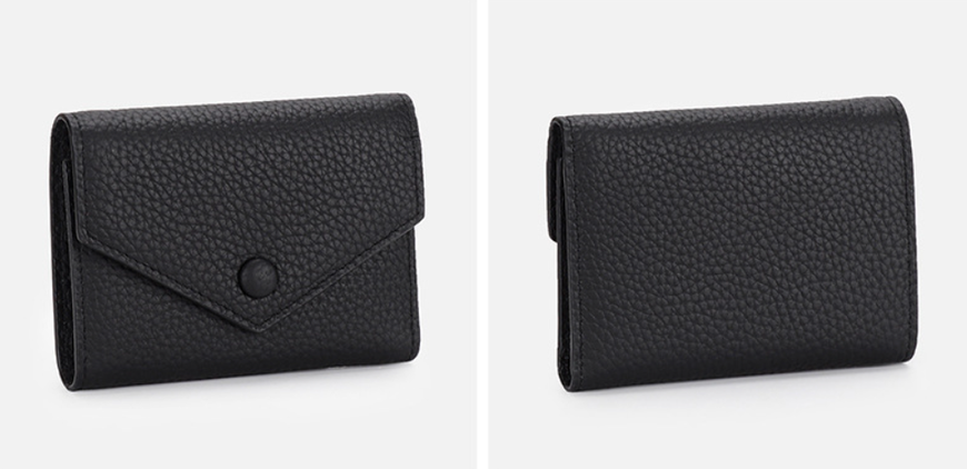 Шкіряний міні гаманець конверт з кнопкою КТ-10303 Чорний