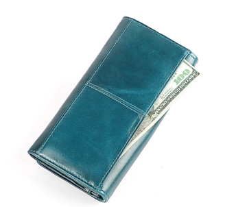 Великий шкіряний гаманець книжка на кнопці А03-КТ-10319 Синій