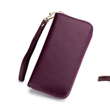 Большой кожаный кошелек на молнии с ремешком и косточкой А15-КТ-10243-2 Фиолетовый