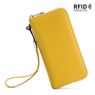 Большой кожаный кошелек портмоне с ремешком серебристая фурнитура А15-КТ-10233 Желтый