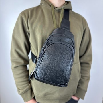 Кожаная мужская сумка через плечо спереди карман С21-КТ-4025 Черная