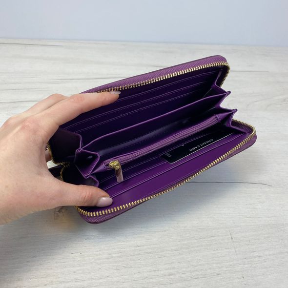 Великий шкіряний гаманець на блискавці з ремінцем і кісточкою А15-КТ-10243-2 Фіолетовий