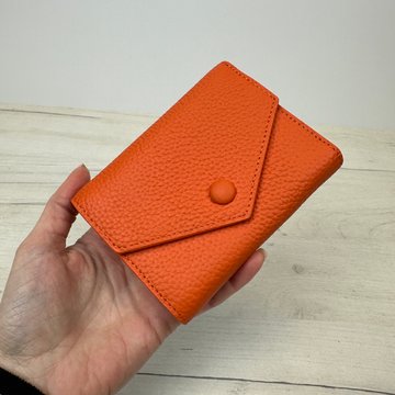 Шкіряний міні гаманець конверт з кнопкою КТ-10303 Помаранчевий