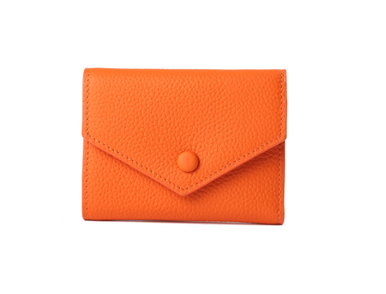 Шкіряний міні гаманець конверт з кнопкою КТ-10303 Помаранчевий