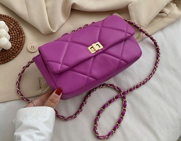 Стеганая женская сумка с плетеной цепочкой на плечо А08-1850 Фиолетовая