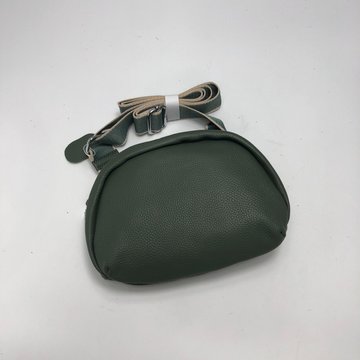Мини кожаная сумка овальной формы с широким ремешком С45-КТ-3068 Зеленая