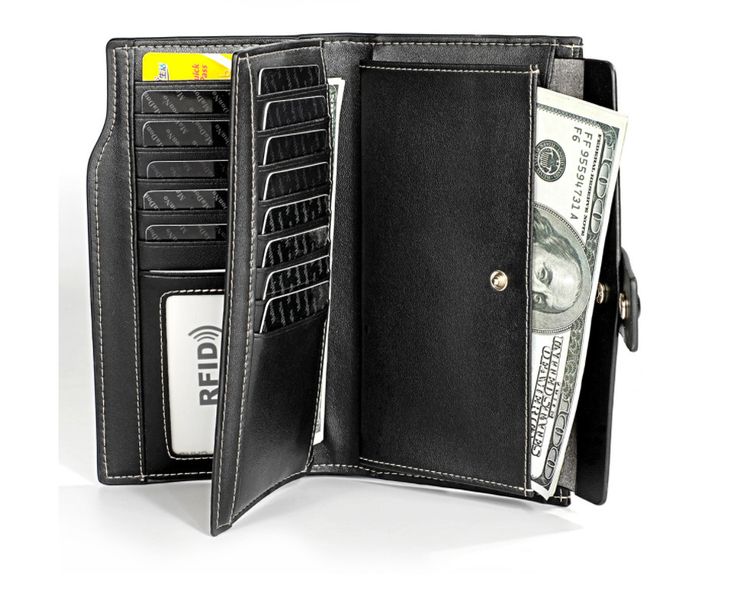 Великий шкіряний гаманець портмоне багато відділів А03-КТ-10221 матовий Чорний