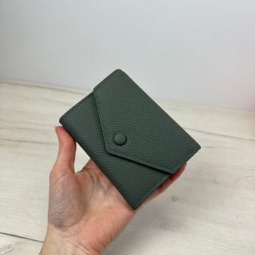 Кожаный мини кошелек конверт с кнопкой КТ-10303 Зеленый