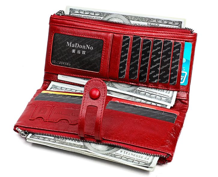 Великий шкіряний гаманець два відділення на блискавці 3520-А03-КТ-10227 Червоний