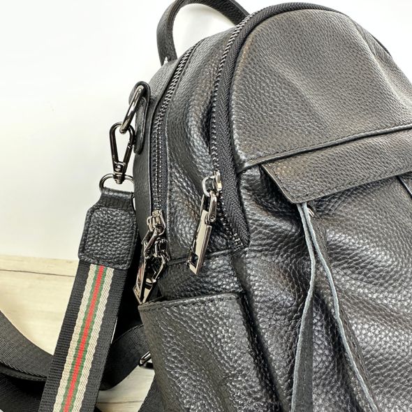Шкіряний рюкзак на два відділення застібка кільце С70-КТ-2825 Чорний