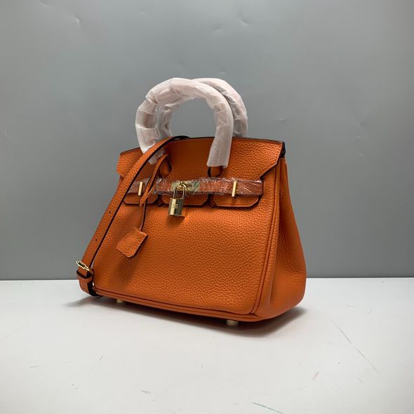 Шкіряна сумка з ручкою 25см срібна фурнітура КТ-835-25 Оранжева
