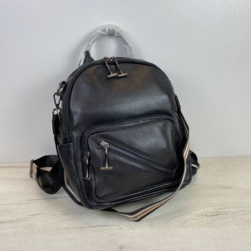 Кожаный рюкзак з диагональной молнией и широким ремешком С101-КТ-2819 Черный