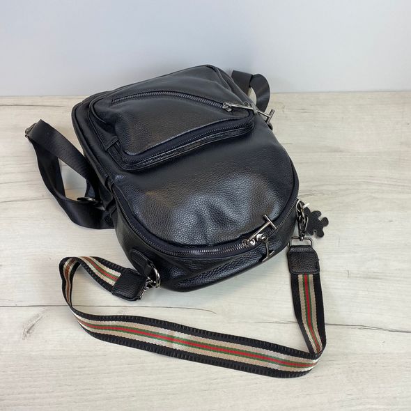 Шкіряний рюкзак з діагональною блискавкою та широким ремінцем С101-КТ-2819 Чорний
