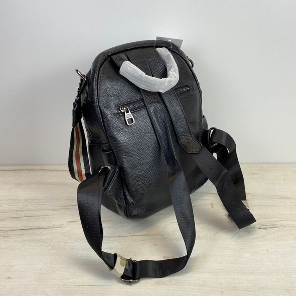 Шкіряний рюкзак з діагональною блискавкою та широким ремінцем С101-КТ-2819 Чорний
