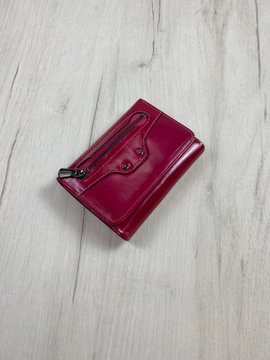 Кожаный кошелек с карманом спереди гладкая фактура С02-КТ-10258 Малиновый