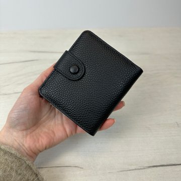 Шкіряний міні гаманець на кнопці КТ-10313 Чорний