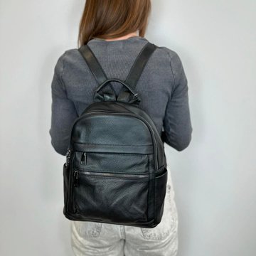Кожаный рюкзак два кармана спереди С101-КТ-2834 Черный