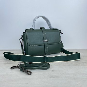 Шкіряна квадратна сумка з широким ремінцем на плече С72-КТ-4177 Зелена
