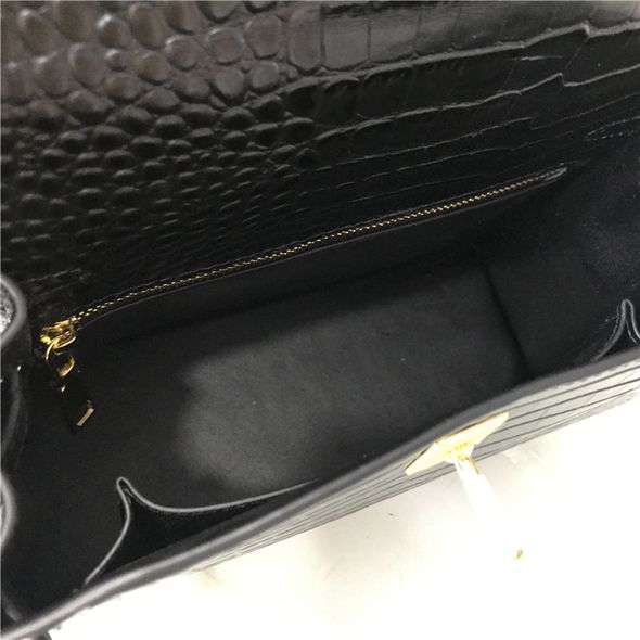 Шкіряна сумка з однією ручкою фактура крокодил 25см КТ-813-25 Чорна