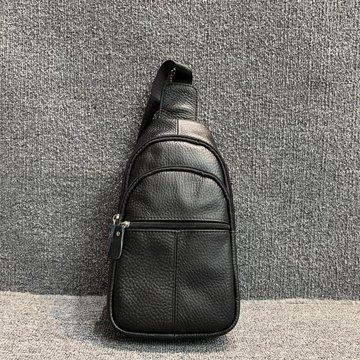 Кожаная мужская сумка горизонтальный карман спереди КТ-3022 Черный