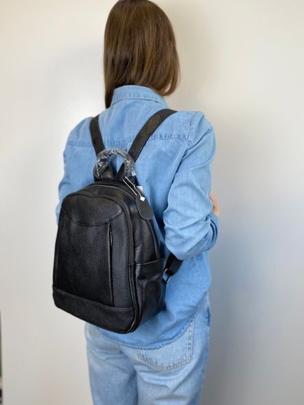 Шкіряний рюкзак на два відділення і подвійний карман спереду С42-КТ-2861 Чорний
