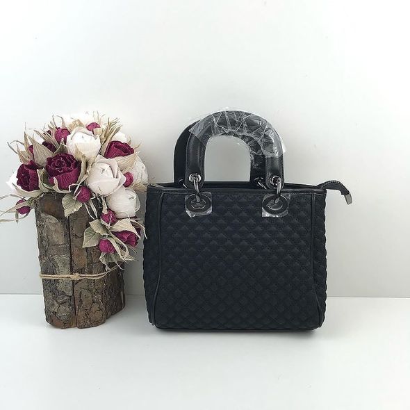 Текстильна сумка в стилі Леді зі шкіряною окантовкою С45-КТ-244 Чорна