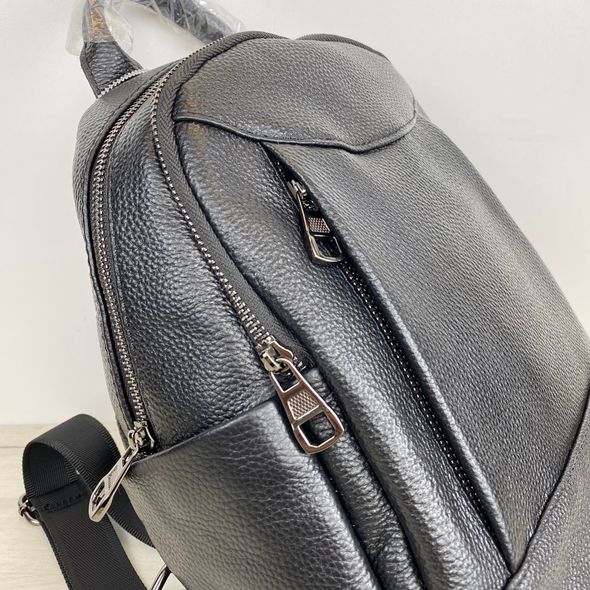 Шкіряний рюкзак на два відділення і подвійний карман спереду С42-КТ-2861 Чорний