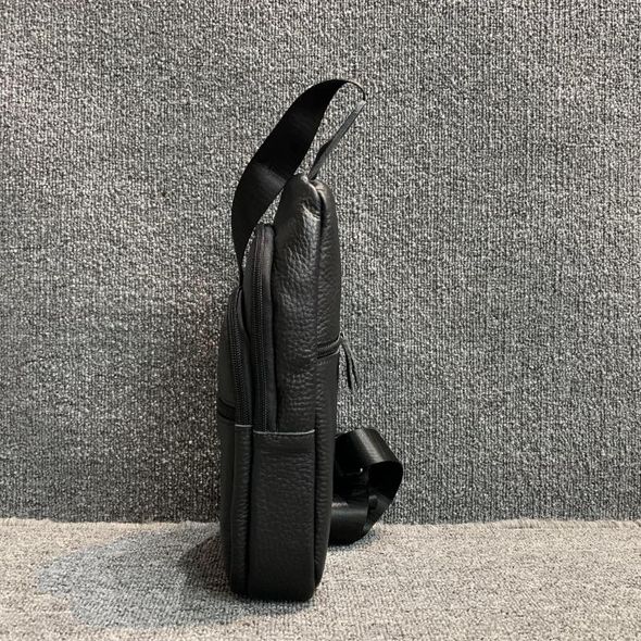 Шкіряна чоловіча сумка горизонтальна кишеня спереду КТ-3022 Чорна