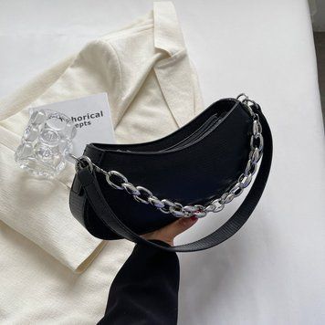 Сумка багет рифлена структура з двома ручками на плече А04-1868 Чорна