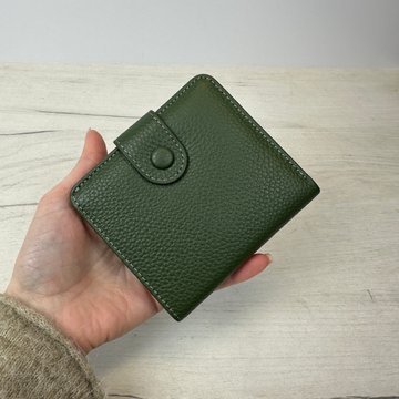 Кожаный мини кошелек на кнопке КТ-10313 Зеленый