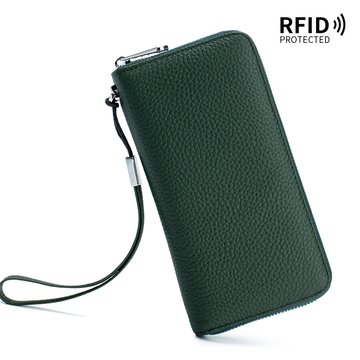 Великий шкіряний гаманець портмоне з ремінцем срібляста фурнітура А15-КТ-10233 Зелений