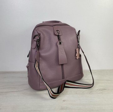 Шкіряний жіночий рюкзак з широким ременем на плече С101-КТ-2813 Рожевий