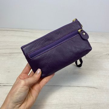 Великий шкіряний гаманець косметичка з ремінцем на руку С05-КТ-10216 Фіолетовий
