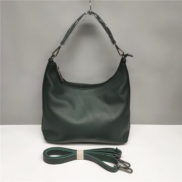Шкіряна сумка мішок з ручкою та ремінцем С01-КТ-273 Зелена
