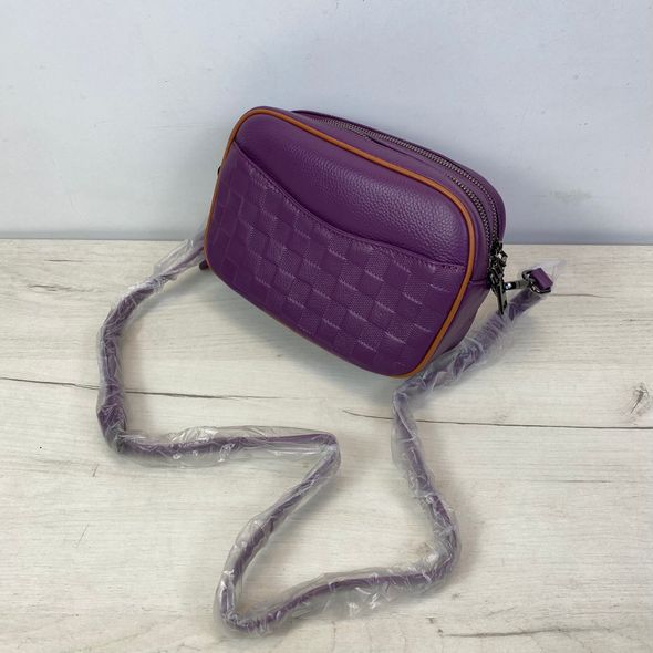 Шкіряна квадратна сумка з кольоровим обідком шахівниця С101-КТ-3083 Фіолетова