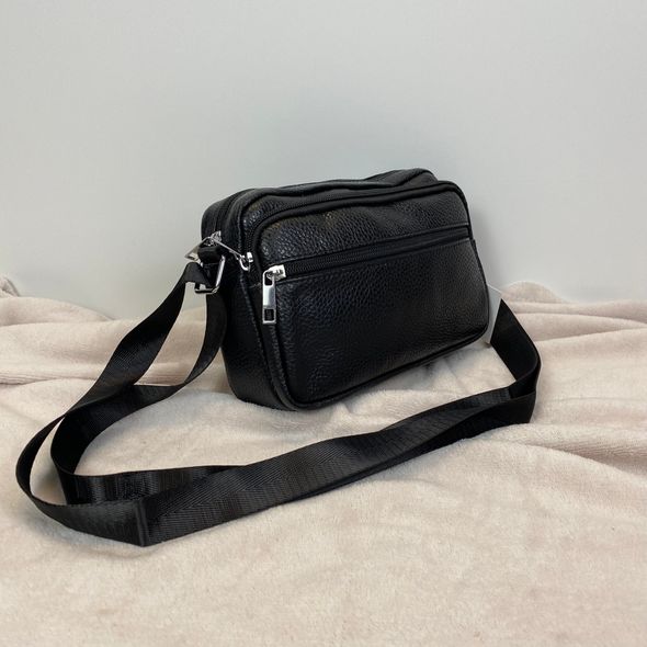 Шкіряна чоловіча сумка барсетка на широкому текстильному ремінці С05-КТ-4022 Чорна