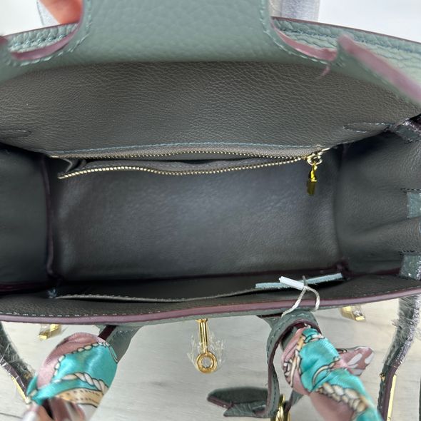 Шкіряна сумка з ручкою 25см з ремінцем на плече КТ-835-25 Зелена