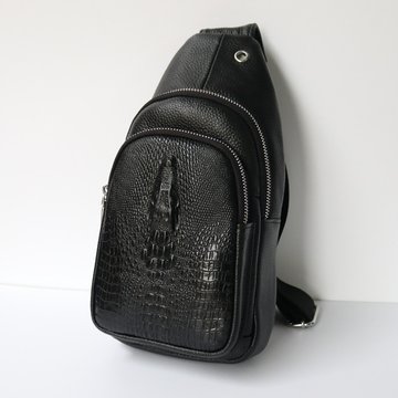 Шкіряна чоловіча сумка через плече КРОКОДИЛ С36-КТ-4016 Чорна