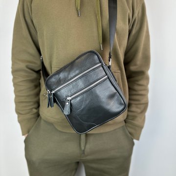 Кожаная мужская сумка барсетка через плечо КТ-4027 Черная